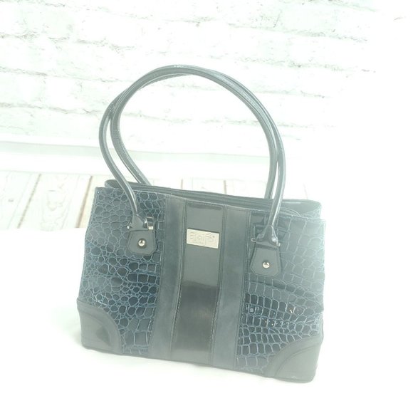 Beijo Womens Navy Blue Faux Croc Print Embossed Magnetic Double Strap Handbag - Picture 1 of 15